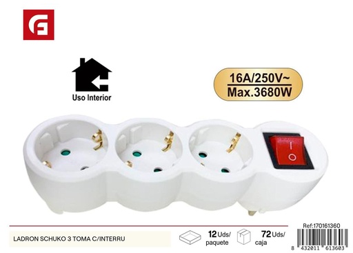[170161360] Adaptador Schuko 3 tomas con interruptor - Electrónica