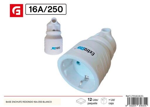 [170161631] Enchufe redondo base 16A/250 blanco - Electricidad