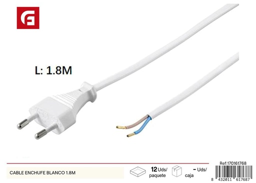 [170161768] Cable enchufe blanco de 1.8m - Electricidad y suministros