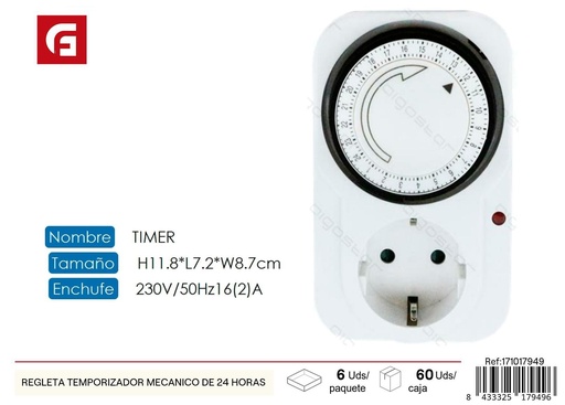 [171017949] Regleta temporizador mecánico de 24 horas - Suministros eléctricos