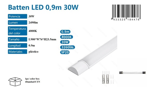 [171018447] Tubo LED 0.9M 30W 4000K - Iluminación y accesorios eléctricos