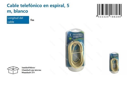 [171018628] Cable telefónico en espiral 5 m blanco - Accesorios electrónicos
