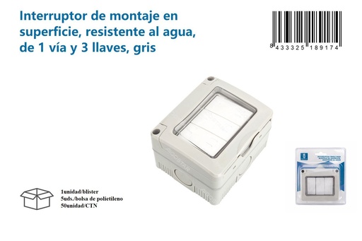 [171018917] Interruptor de superficie resistente al agua de 1 vía y 3 llaves - Suministros eléctricos