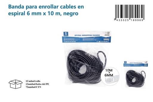 [171018996] Banda para enrollar cables en espiral 6 mm x 10 m negra - Suministros eléctricos