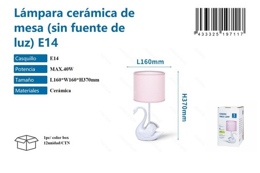[171019711] Lámpara de mesa cerámica sin fuente de luz E14 max. 40W - Iluminación y decorativos