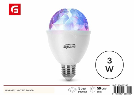 [171020338] Bombilla LED de colores para fiestas E27 3W RGB para decoración