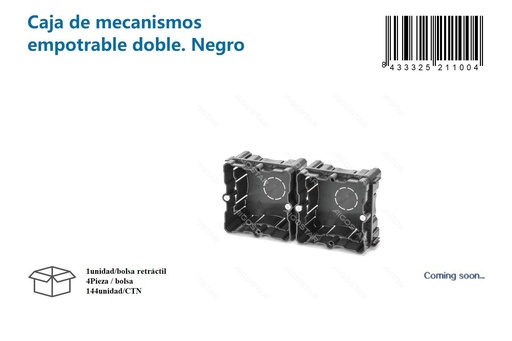 [171021100] Caja de mecanismos empotrable doble negra - Accesorios eléctricos