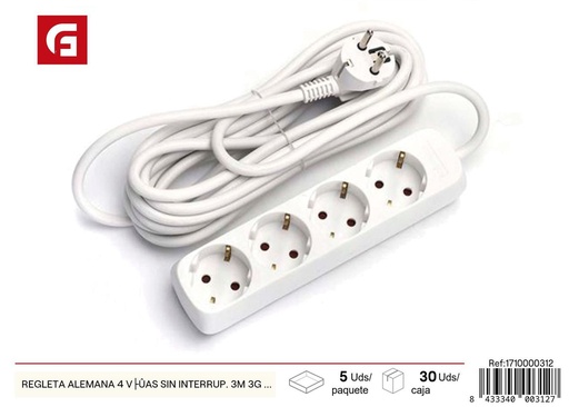 [1710000312] Regleta alemana de 4 vías sin interruptor 3 m - Electrónica