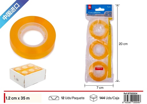 [6700004] Cinta adhesiva amarilla 1.2x30 3pcs - Artículos de adhesivos y cintas
