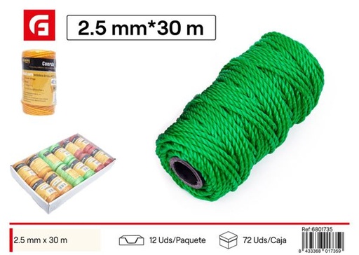 [6801735] Cuerda de nylon 2.5mm x 30m para bricolaje