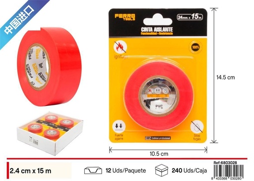 [6803028] Cinta aislante antiflama roja 24mm x 15m - Cinta de electricista