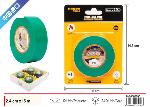 [6803030] Cinta aislante antiflama verde 24mm x 15m - Cinta de electricista
