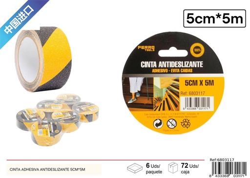 [6803117] Cinta adhesiva antideslizante negra y amarilla 5CM*5M - Herramientas de ferretería