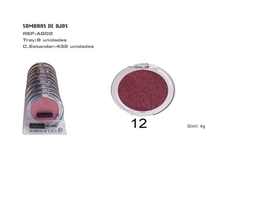 [AG02-12] Sombra de ojos burdeos oscuro 9 pz - Productos de maquillaje