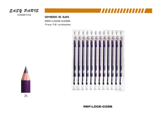 [L002-C26] Lápiz c/sacapunta + difuminador morado 12 pcs - Cosméticos