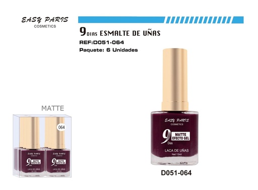 [D051-064] Laca de Uñas 9 Días Mate 6/u 144/u - Esmaltes de uñas