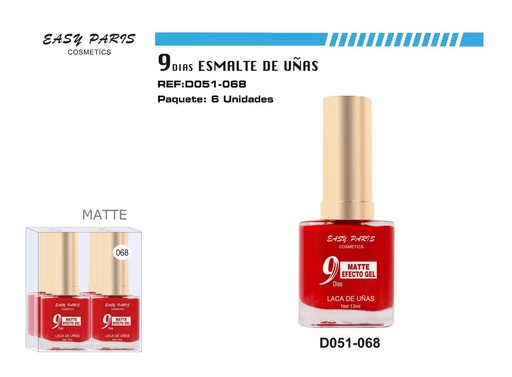 [D051-068] Laca de Uñas 9 Días Rojo Mate 6/u - Esmaltes de uñas
