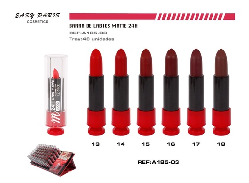 [A185-03] Barras de labios mate 24H 48/U - Labios de larga duración