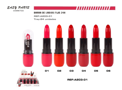 [A203-01] Barra de labios fijo 24h 24 unidades - Cosméticos