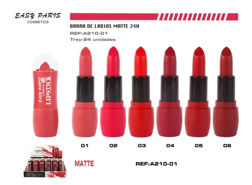[A210-01] Barra de labios matte 24h 24 unidades - Cosméticos