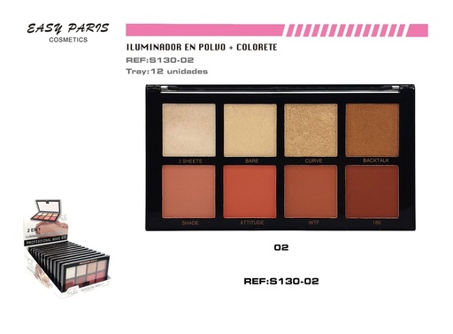 [S130-02] Kit de maquillaje compacto + colorete + iluminador 12U - Productos de maquillaje