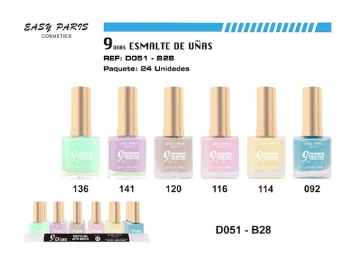 [D051-B28] Laca de Uñas 9 Días 6/u 144/u - Esmaltes de uñas