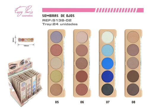 [S138-02] Sombra de ojos 5 colores 24 unidades - Maquillaje