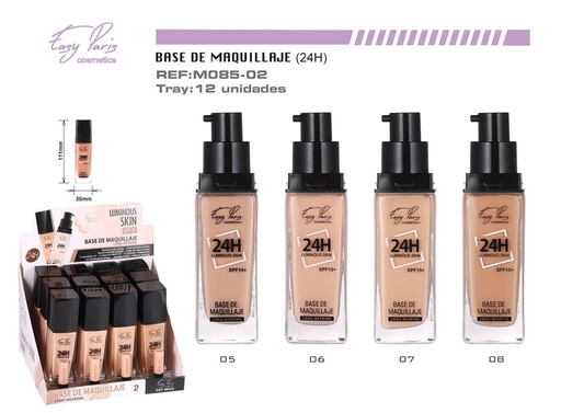 [M085-02] Base maquillaje luminoso skin 24h F15 12/u - Productos de maquillaje