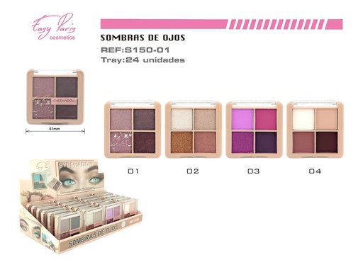 [S150-01] Sombra de ojos 4 colores 24 unidades - Cosméticos