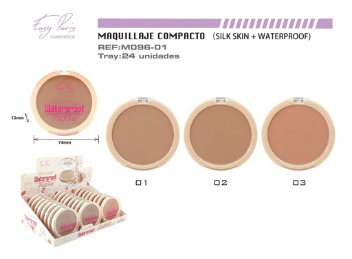 [M096-01] Maquillaje compacto Silk Waterproof 24/U - Polvo compacto a prueba de agua 