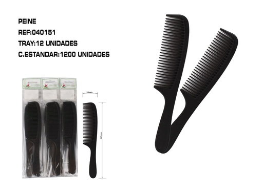 [040151] Peine negro con mango (12 unidades) - Accesorios de peinado