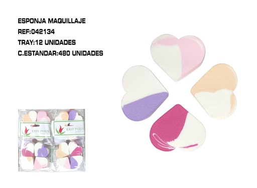 [042134] Esponja de maquillaje 4 corazones 12/U - Esponjas para maquillaje