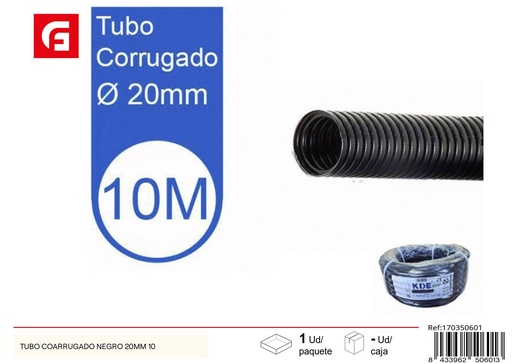[170350601] Tubo corrugado negro 20mm 10m - Suministros eléctricos y tuberías