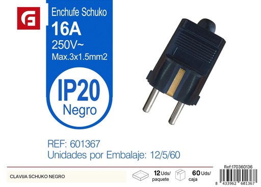 [170360136] Clavija SCHUKO negro conexión eléctrica