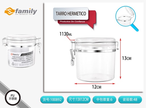 [100892] Tarro hermético de plástico 1130 ml - Almacenamiento en cocina