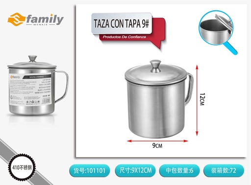 [317101101] Taza con tapa de acero inoxidable 9# - Utensilios de cocina
