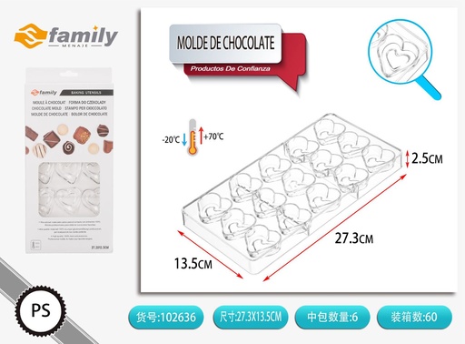 [102636] Molde de chocolate en forma de corazón para repostería