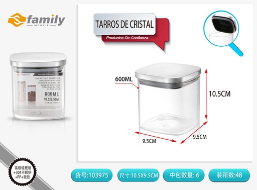 [103975] Tarros de cristal con tapa 10.5x9.5 cm 600 ml - Almacenamiento de cocina