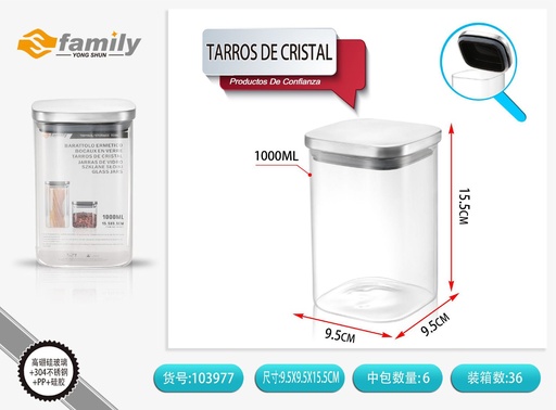 [103977] Tarros de cristal con tapa de 9.5*15.5cm 1000ml - Almacenamiento