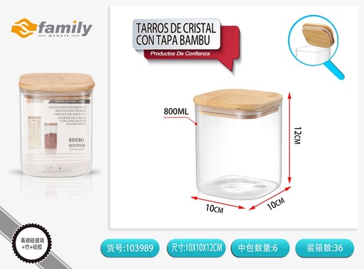 [103989] Tarros de cristal con tapa de bambú 10x13 cm 800 ml - Accesorios de cocina