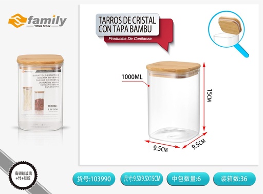 [103990] Tarros de cristal con tapa de bambú 10x16 cm 1000 ml - Almacenamiento de cocina
