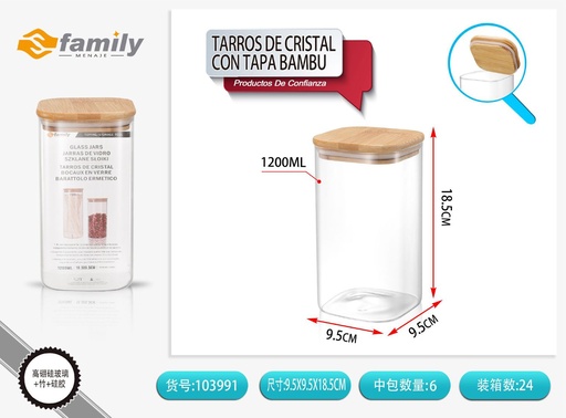 [103991] Tarros de cristal con tapa de bambú 10x19 cm 1200 ml - Utensilios de cocina