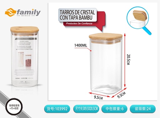 [103992] Tarros de cristal con tapa de bambú 10*21cm 1400ml - Utensilios de cocina