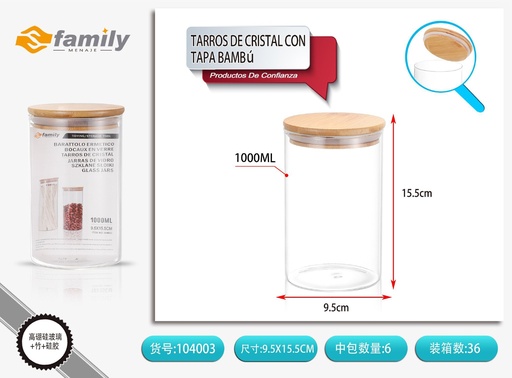 [104003] Tarros de cristal con tapa de bambú 95x160 mm 1000 ml - Accesorios de cocina