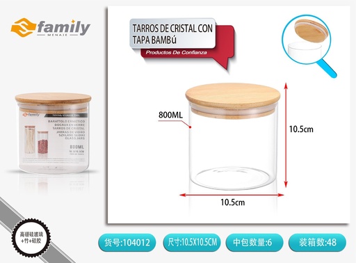 [104012] Tarros de cristal con tapa de bambú 800ml - Almacenamiento de cocina