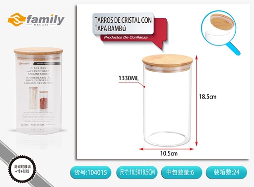 [104015] Tarros de cristal con tapa de bambú 110x190mm 1330ML - Utensilios de cocina