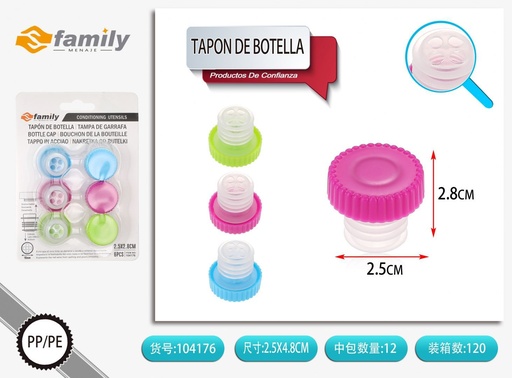 [317104176] Tapon de botella PP colorido 6pcs - Accesorios para sellar botellas