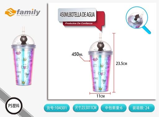 [104301] Botella de agua 450 ml con doble capa y diseño de corazón - Utensilios