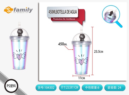 [104302] Botella de agua 450 ml con doble capa y diseño de corazón - Utensilios