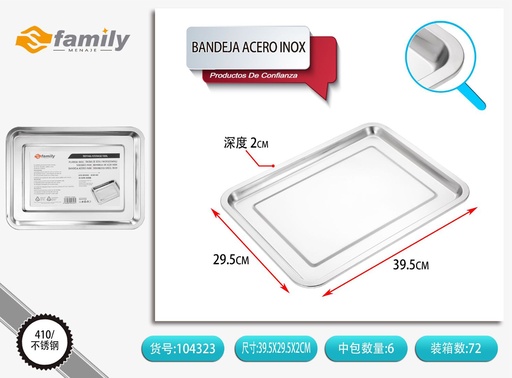 [317104323] Bandeja de acero inoxidable con borde magnético 40*30*2 cm - Utensilios y bandejas para servir